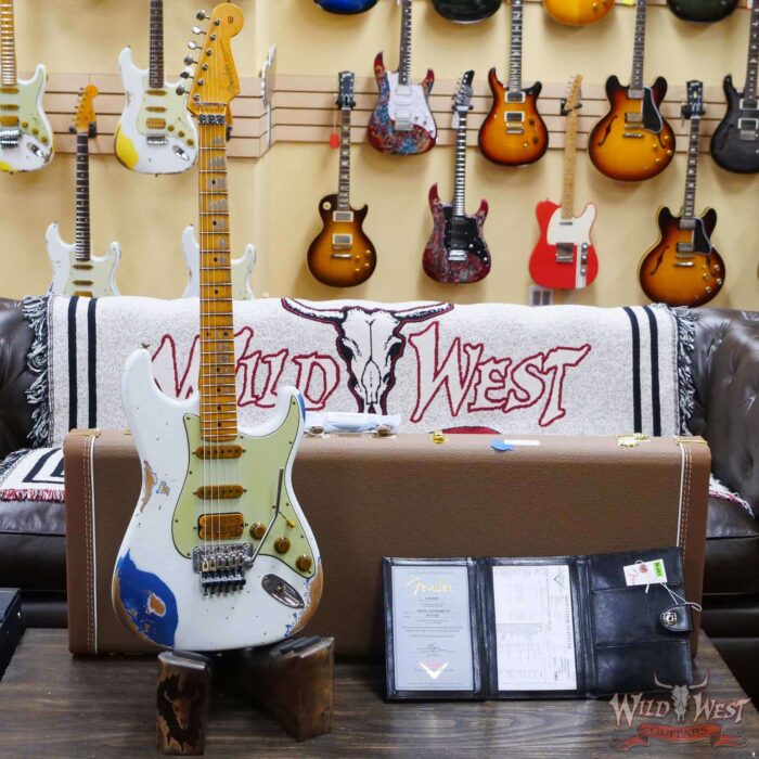 Fender Custom Shop Wild West White Lightning Stratocaster HSS Floyd Rose Maple Board 22 Frets Heavy Relic Lake Placid Blue - Image 6