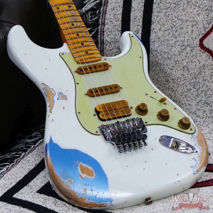 Fender Custom Shop Wild West White Lightning Stratocaster HSS Floyd Rose Maple Board 22 Frets Heavy Relic Lake Placid Blue - Image 8