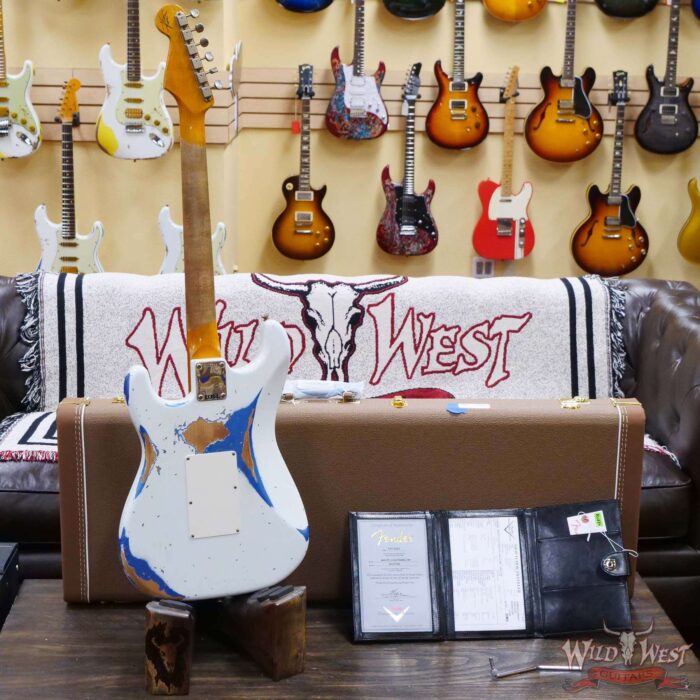Fender Custom Shop Wild West White Lightning Stratocaster HSS Floyd Rose Maple Board 22 Frets Heavy Relic Lake Placid Blue - Image 10