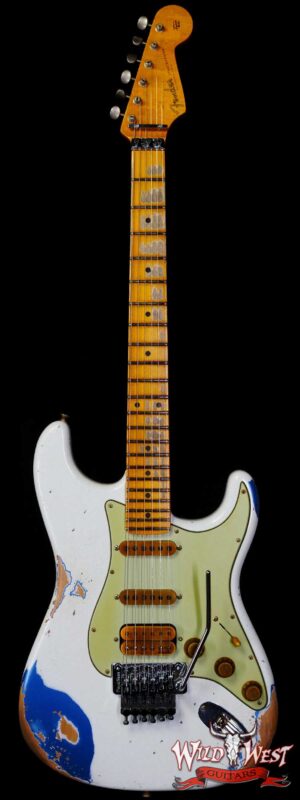 Fender Custom Shop Wild West White Lightning Stratocaster HSS Floyd Rose Maple Board 22 Frets Heavy Relic Lake Placid Blue