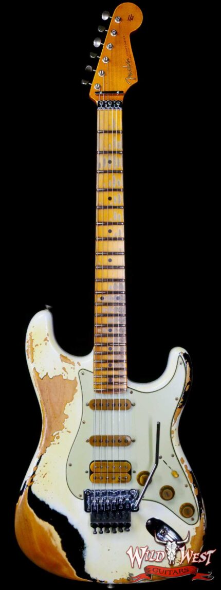 Fender Custom Shop Wild West White Lightning Stratocaster HSS Floyd Rose Maple Fingerboard Heavy Relic Olympic White over Black