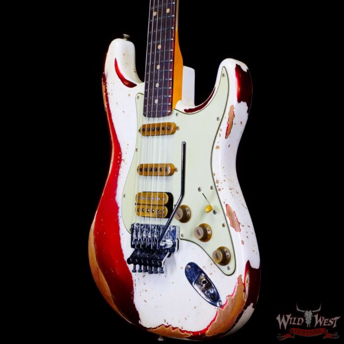 Fender Custom Shop Wild West White Lightning Stratocaster HSS Floyd Rose Rosewood Board 22 Frets Heavy Relic Candy Apple Red - Image 2