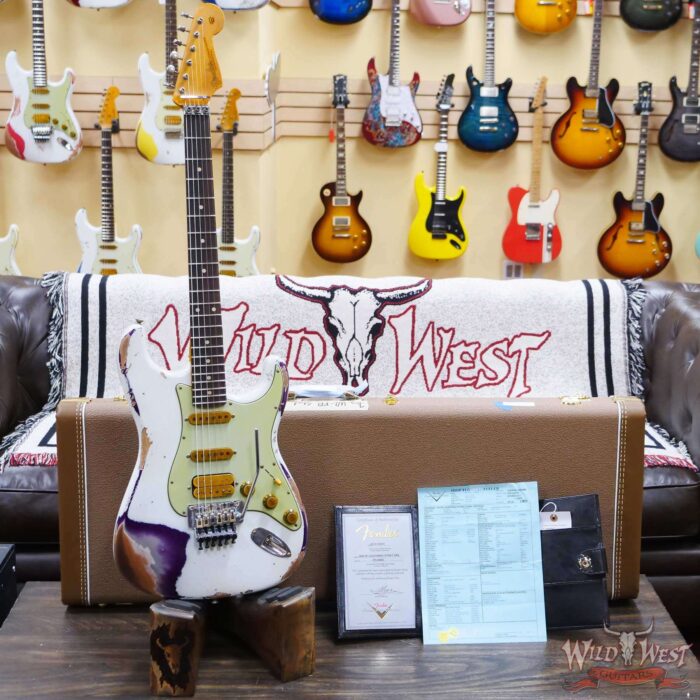 Fender Custom Shop Wild West White Lightning Stratocaster HSS Floyd Rose Rosewood Board 22 Frets Heavy Relic Purple Metallic - Image 6