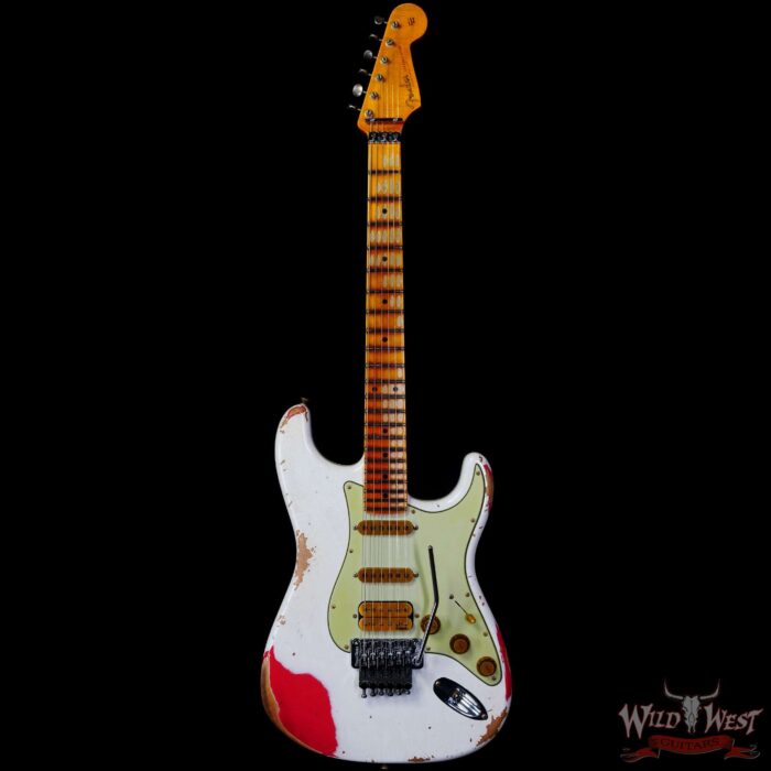 Fender Custom Shop Wild West White Lightning Stratocaster HSS Floyd Rose Maple Board 22 Frets Heavy Relic Fiesta Red - Image 3