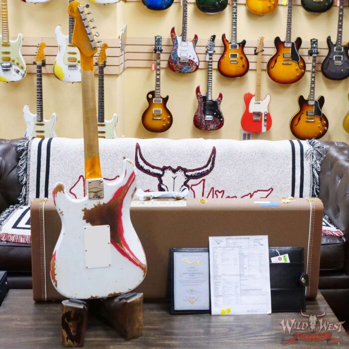 Fender Custom Shop Wild West White Lightning Stratocaster HSS Floyd Rose Maple Board 22 Frets Heavy Relic Fiesta Red - Image 10