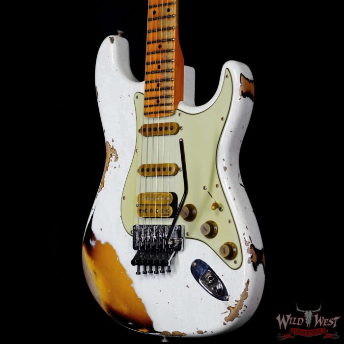 Fender Custom Shop Wild West White Lightning Stratocaster HSS Floyd Rose Maple Board 22 Frets Heavy Relic 2 Tone Sunburst 7.95 LBS - Image 2