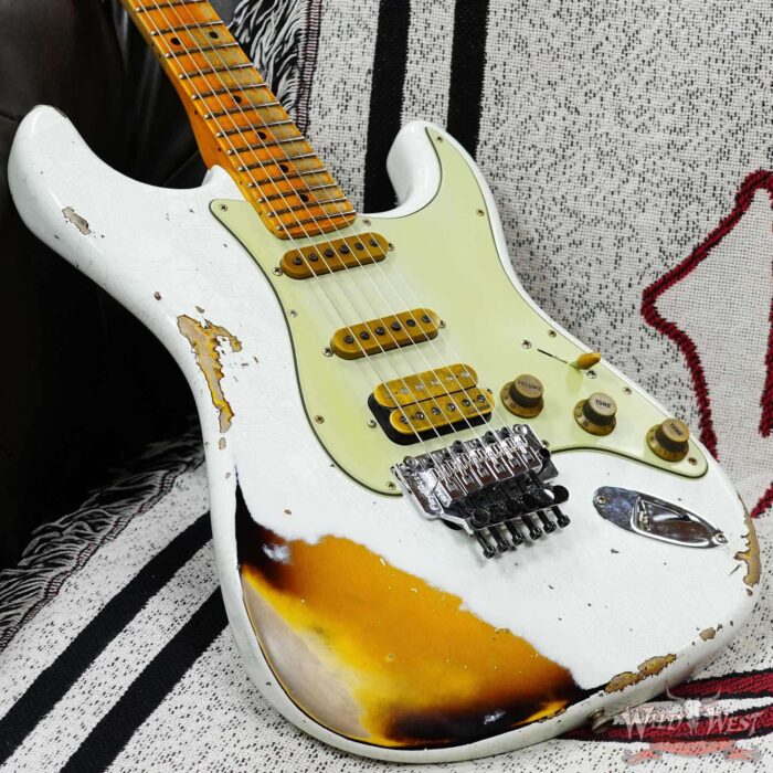Fender Custom Shop Wild West White Lightning Stratocaster HSS Floyd Rose Maple Board 22 Frets Heavy Relic 2 Tone Sunburst 7.95 LBS - Image 8