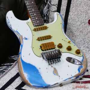Fender Custom Shop Wild West White Lightning Stratocaster HSS Floyd Rose Rosewood Board 22 Frets Heavy Relic Lake Placid Blue - Image 8