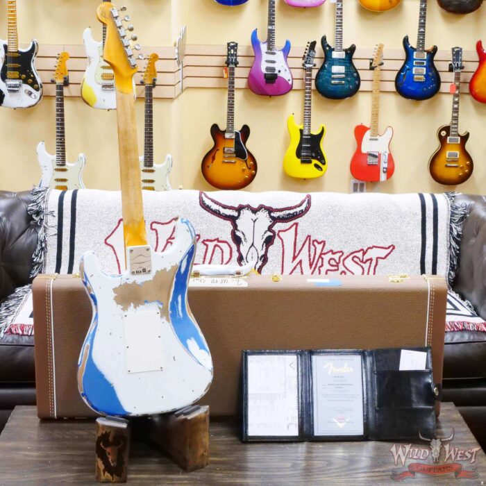 Fender Custom Shop Wild West White Lightning Stratocaster HSS Floyd Rose Rosewood Board 22 Frets Heavy Relic Lake Placid Blue - Image 10
