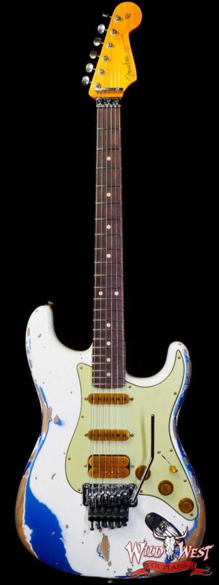 Fender Custom Shop Wild West White Lightning Stratocaster HSS Floyd Rose Rosewood Board 22 Frets Heavy Relic Lake Placid Blue