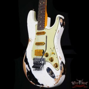 Fender Custom Shop Wild West White Lightning Stratocaster HSS Floyd Rose Rosewood Board 22 Frets Heavy Relic Oympic White over Black - Image 2
