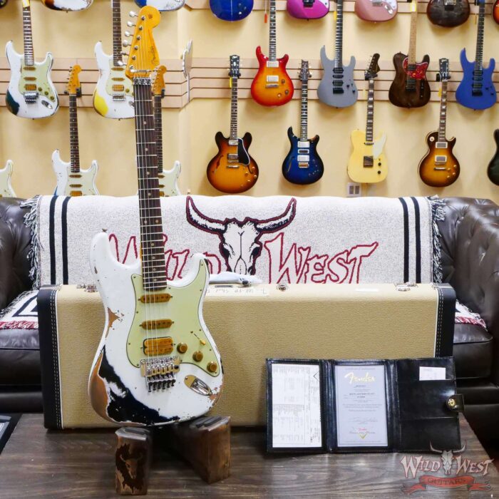 Fender Custom Shop Wild West White Lightning Stratocaster HSS Floyd Rose Rosewood Board 22 Frets Heavy Relic Oympic White over Black - Image 6