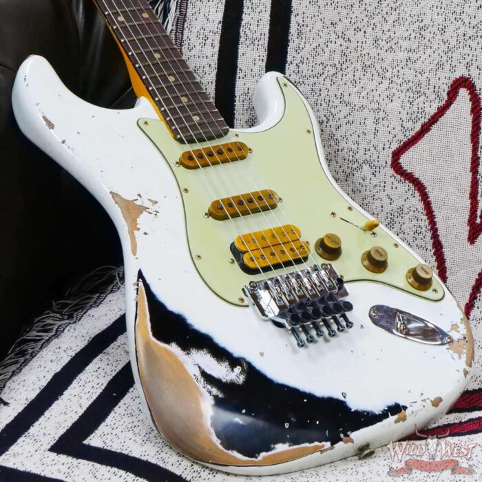 Fender Custom Shop Wild West White Lightning Stratocaster HSS Floyd Rose Rosewood Board 22 Frets Heavy Relic Oympic White over Black - Image 8