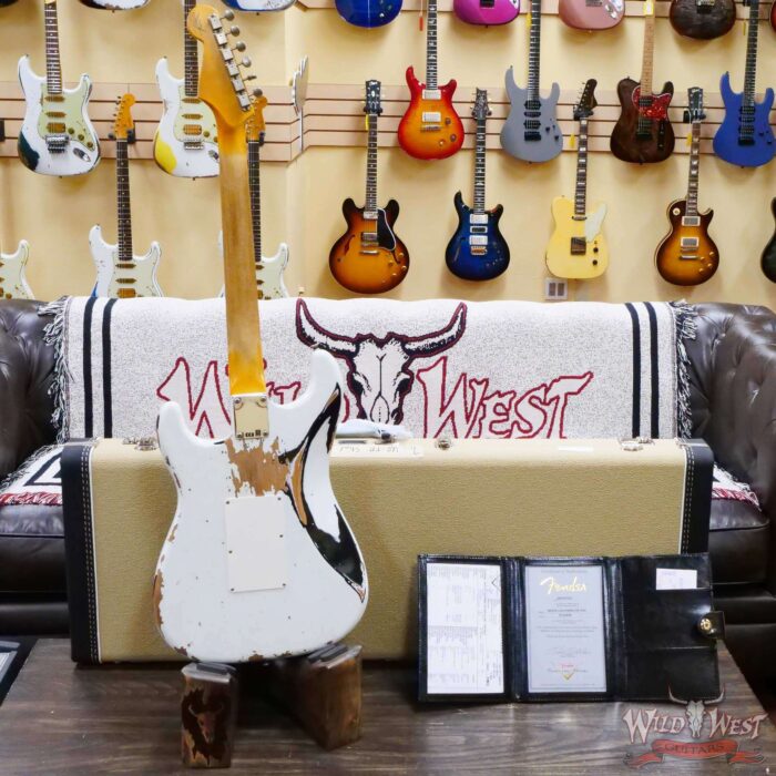 Fender Custom Shop Wild West White Lightning Stratocaster HSS Floyd Rose Rosewood Board 22 Frets Heavy Relic Oympic White over Black - Image 10