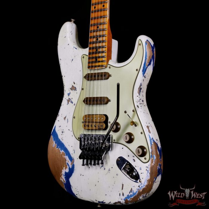 Fender Custom Shop Wild West White Lightning Stratocaster HSS Floyd Rose Maple Board 22 Frets Heavy Relic Lake Placid Blue 8.05 LBS - Image 2