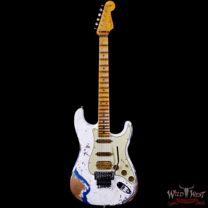 Fender Custom Shop Wild West White Lightning Stratocaster HSS Floyd Rose Maple Board 22 Frets Heavy Relic Lake Placid Blue 8.05 LBS - Image 3