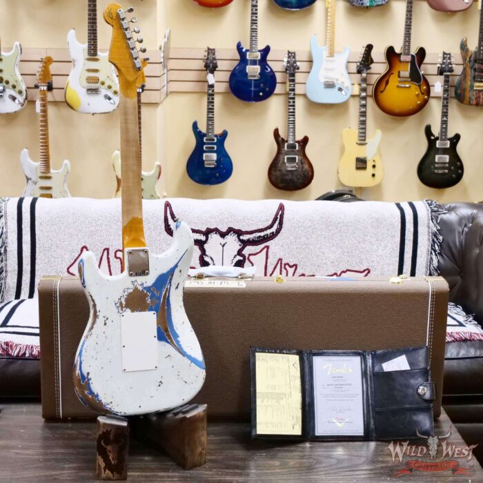 Fender Custom Shop Wild West White Lightning Stratocaster HSS Floyd Rose Maple Board 22 Frets Heavy Relic Lake Placid Blue 8.05 LBS - Image 10