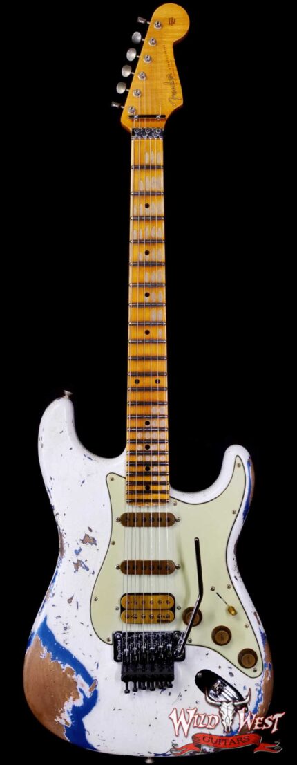 Fender Custom Shop Wild West White Lightning Stratocaster HSS Floyd Rose Maple Board 22 Frets Heavy Relic Lake Placid Blue 8.05 LBS