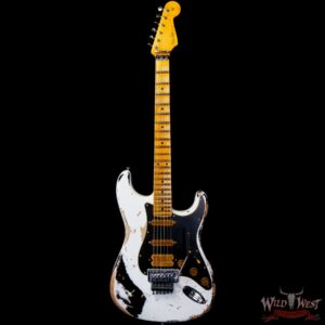 Fender Custom Shop Wild West White Lightning Stratocaster HSS Floyd Rose Maple Fingerboard Black Pickguard Heavy Relic Olympic White over Black - Image 3