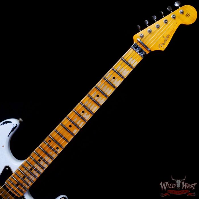 Fender Custom Shop Wild West White Lightning Stratocaster HSS Floyd Rose Maple Fingerboard Black Pickguard Heavy Relic Olympic White over Black - Image 4