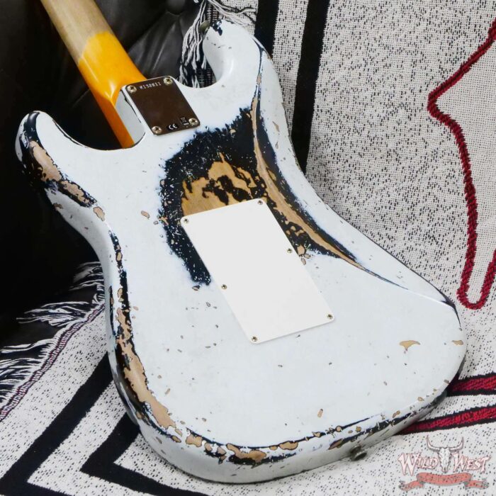 Fender Custom Shop Wild West White Lightning Stratocaster HSS Floyd Rose Maple Fingerboard Black Pickguard Heavy Relic Olympic White over Black - Image 12