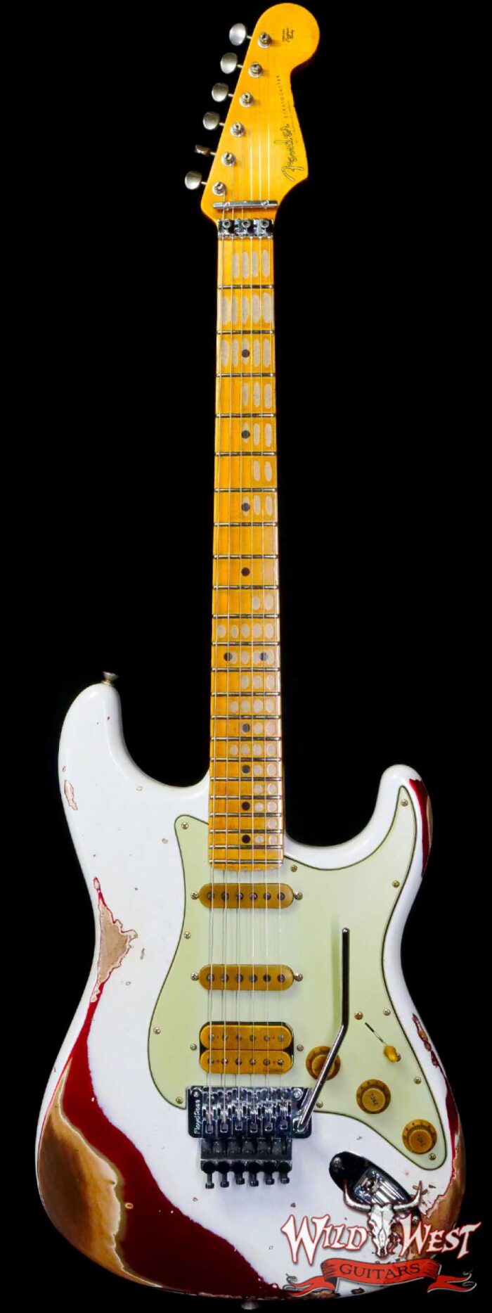 Fender Custom Shop Wild West White Lightning Stratocaster HSS Floyd Rose Maple Board 22 Frets Heavy Relic Candy Apple Red - Image 1