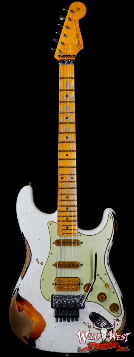 Fender Custom Shop Wild West White Lightning Stratocaster HSS Floyd Rose Maple Board Heavy Relic 2 Tone Sunburst