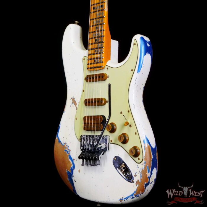 Fender Custom Shop Wild West White Lightning Stratocaster HSS Floyd Rose Maple Board 22 Frets Heavy Relic Lake Placid Blue - Image 2