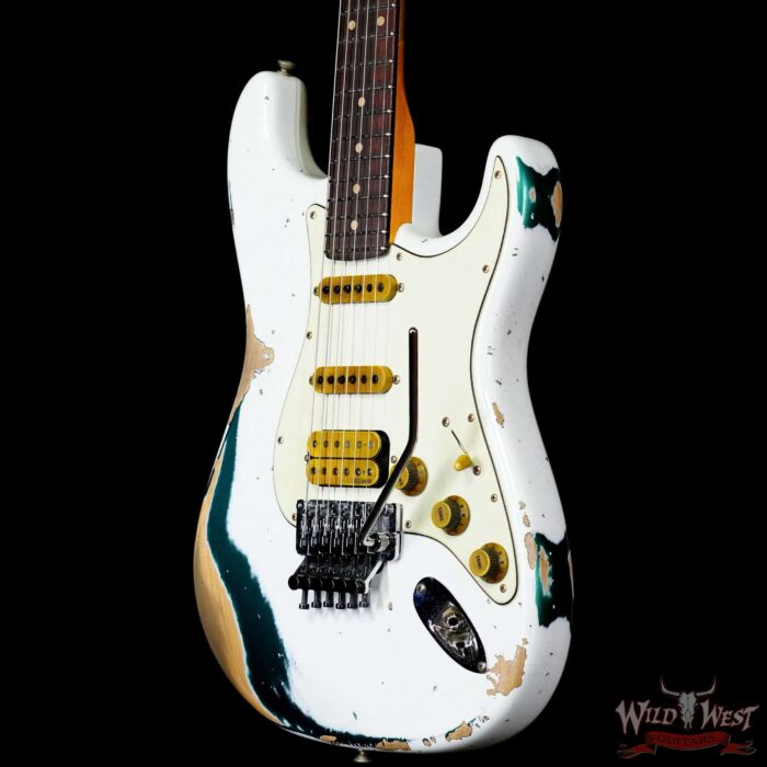 Fender Custom Shop Wild West White Lightning Stratocaster HSS Floyd Rose Rosewood Board 22 Frets Heavy Relic British Racing Green 8.20 LBS - Image 2