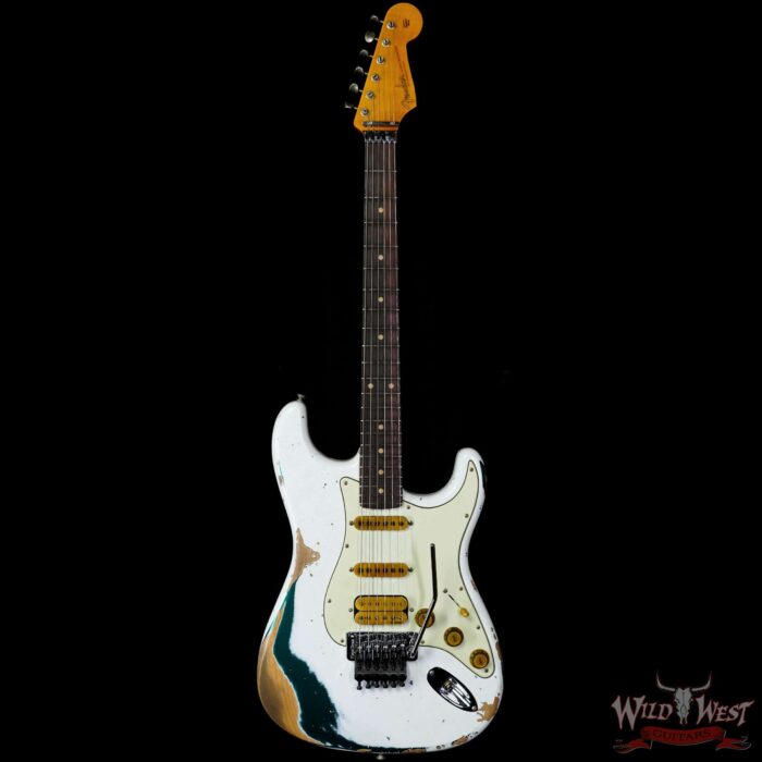 Fender Custom Shop Wild West White Lightning Stratocaster HSS Floyd Rose Rosewood Board 22 Frets Heavy Relic British Racing Green 8.20 LBS - Image 3
