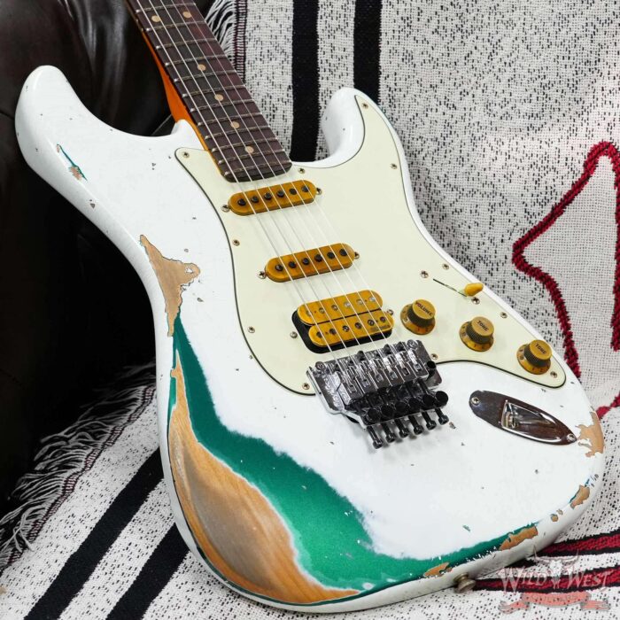 Fender Custom Shop Wild West White Lightning Stratocaster HSS Floyd Rose Rosewood Board 22 Frets Heavy Relic British Racing Green 8.20 LBS - Image 8
