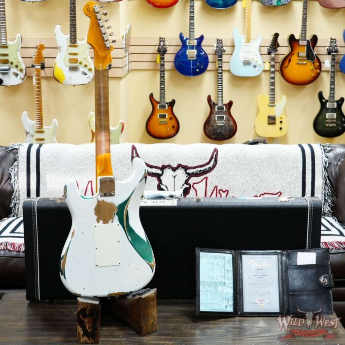 Fender Custom Shop Wild West White Lightning Stratocaster HSS Floyd Rose Rosewood Board 22 Frets Heavy Relic British Racing Green 8.20 LBS - Image 10
