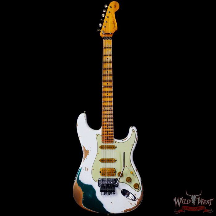 Fender Custom Shop Wild West White Lightning Stratocaster HSS Floyd Rose Maple Board 22 Frets Heavy Relic British Racing Green - Image 3