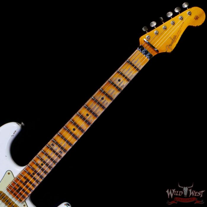 Fender Custom Shop Wild West White Lightning Stratocaster HSS Floyd Rose Maple Board 22 Frets Heavy Relic British Racing Green - Image 4