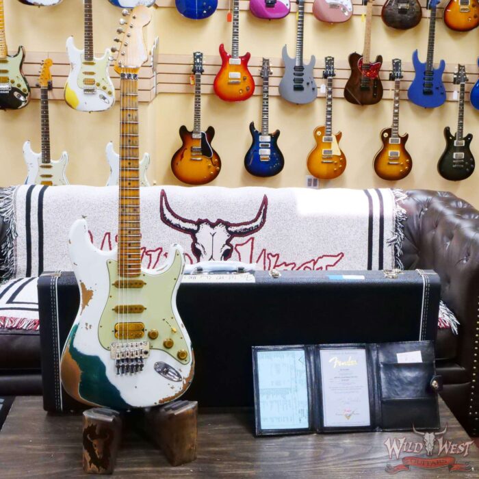 Fender Custom Shop Wild West White Lightning Stratocaster HSS Floyd Rose Maple Board 22 Frets Heavy Relic British Racing Green - Image 6