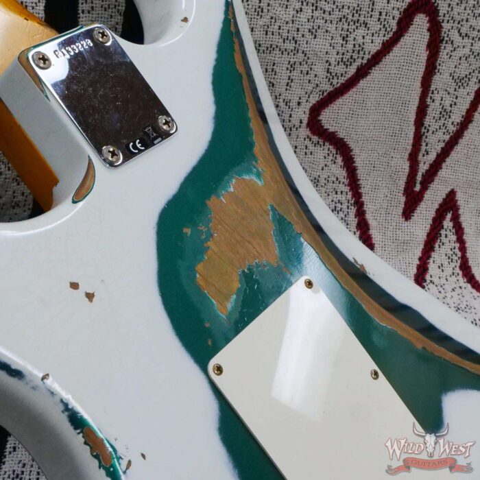 Fender Custom Shop Wild West White Lightning Stratocaster HSS Floyd Rose Maple Board 22 Frets Heavy Relic British Racing Green - Image 13