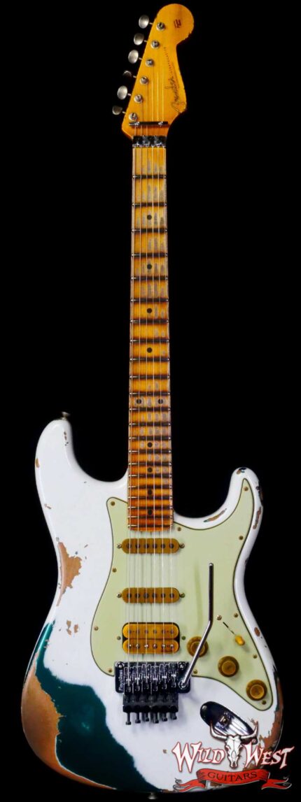 Fender Custom Shop Wild West White Lightning Stratocaster HSS Floyd Rose Maple Board 22 Frets Heavy Relic British Racing Green