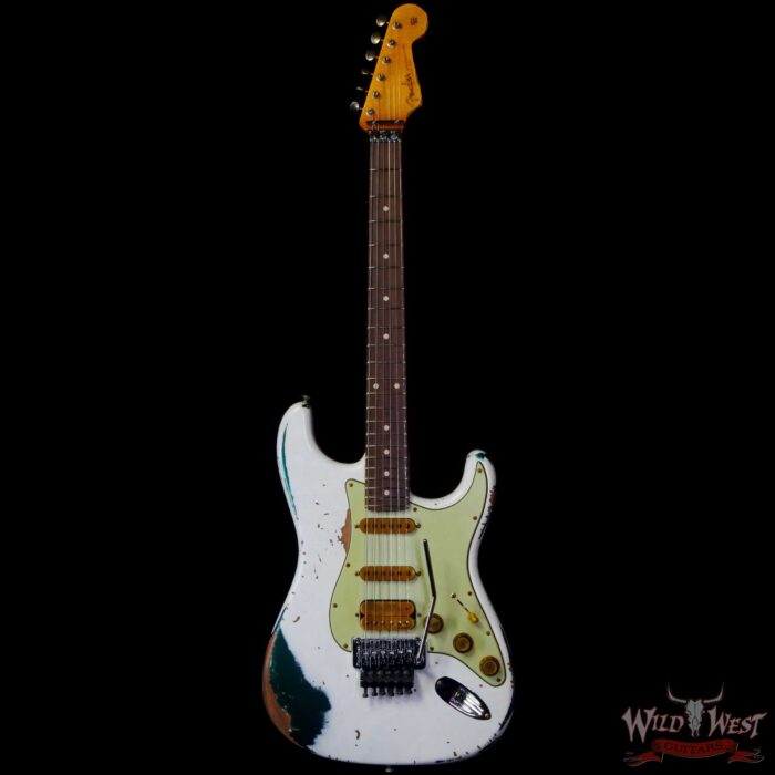 Fender Custom Shop Wild West White Lightning Stratocaster HSS Floyd Rose Rosewood Board 22 Frets Heavy Relic British Racing Green - Image 3