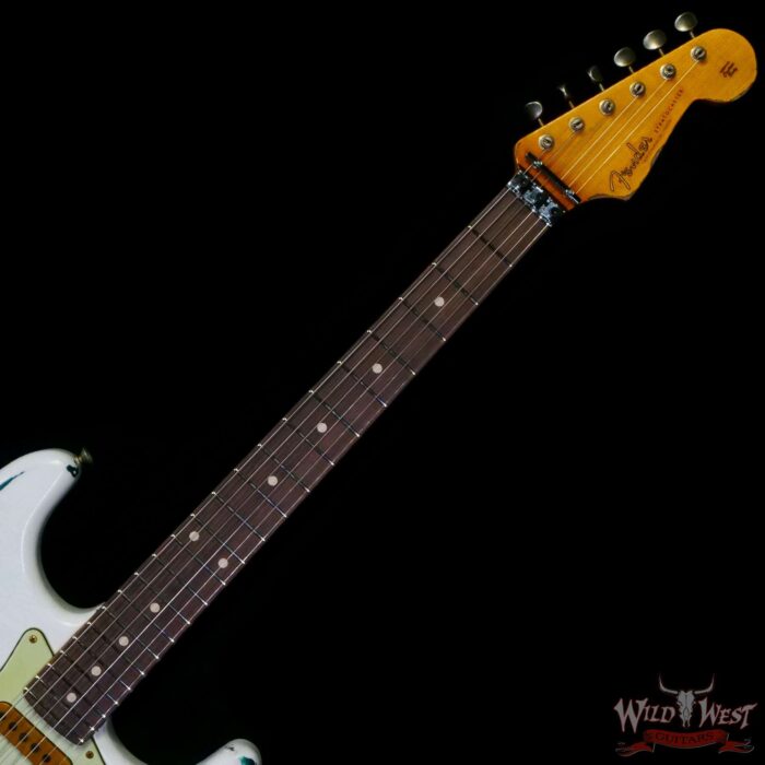Fender Custom Shop Wild West White Lightning Stratocaster HSS Floyd Rose Rosewood Board 22 Frets Heavy Relic British Racing Green - Image 4