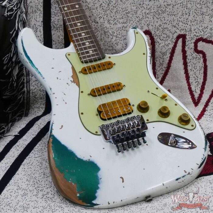 Fender Custom Shop Wild West White Lightning Stratocaster HSS Floyd Rose Rosewood Board 22 Frets Heavy Relic British Racing Green - Image 8