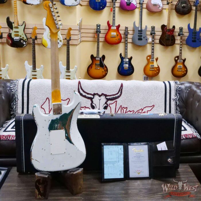 Fender Custom Shop Wild West White Lightning Stratocaster HSS Floyd Rose Rosewood Board 22 Frets Heavy Relic British Racing Green - Image 10