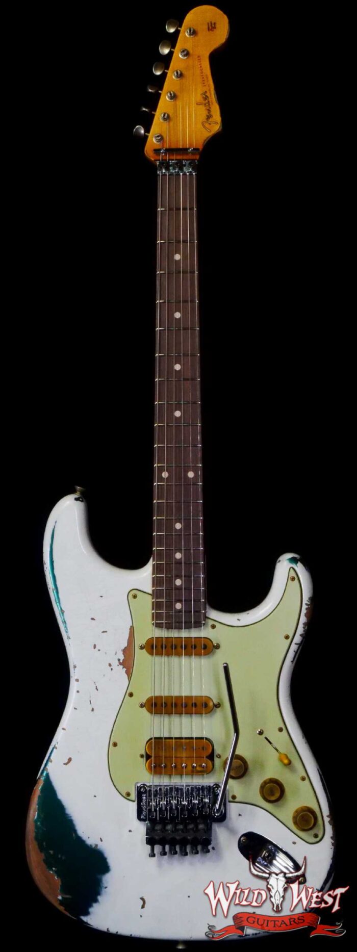 Fender Custom Shop Wild West White Lightning Stratocaster HSS Floyd Rose Rosewood Board 22 Frets Heavy Relic British Racing Green - Image 1