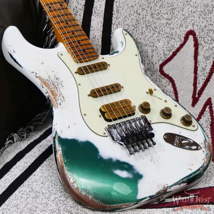 Fender Custom Shop Wild West White Lightning Stratocaster HSS Floyd Rose Maple Board 22 Frets Heavy Relic British Racing Green 8.00 LBS - Image 8