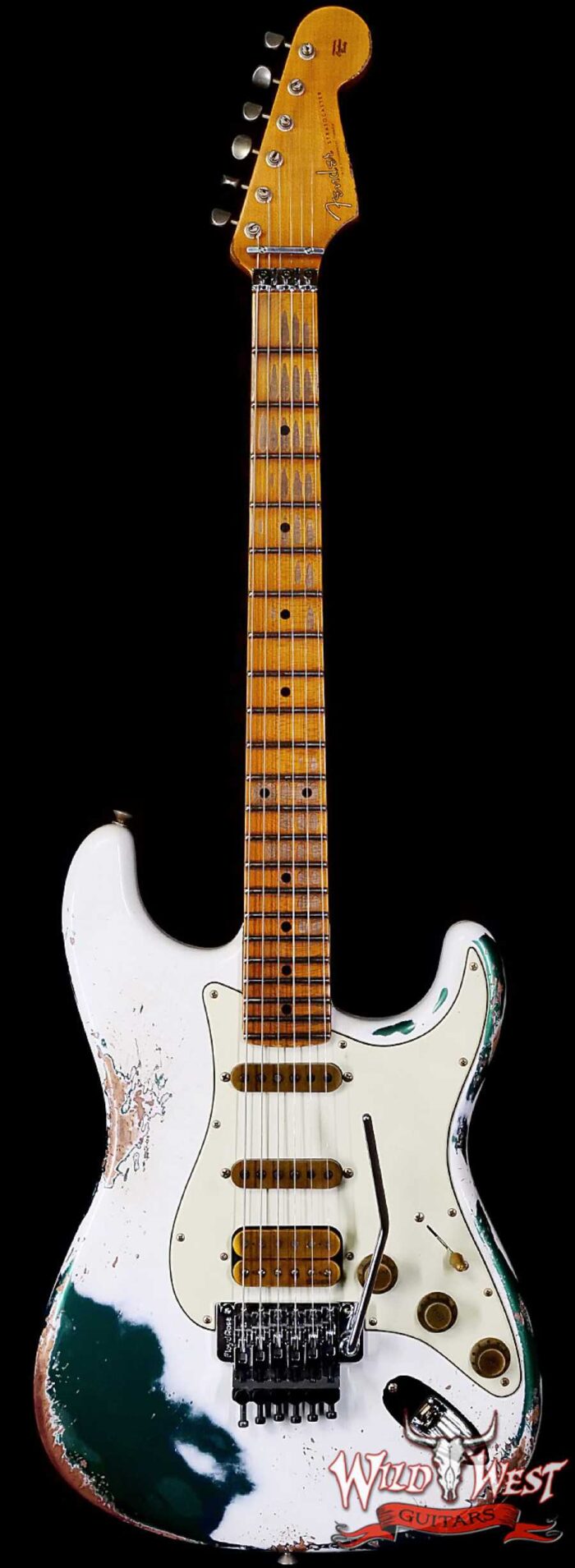 Fender Custom Shop Wild West White Lightning Stratocaster HSS Floyd Rose Maple Board 22 Frets Heavy Relic British Racing Green 8.00 LBS - Image 1
