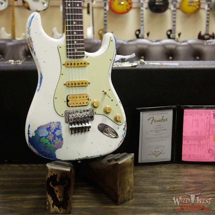 Fender Custom Shop White Lightning Stratocaster HSS Floyd Rose Heavy Relic Rosewood Board 22 Frets Blue Flower - Image 12