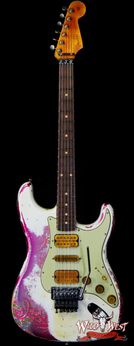 Fender Custom Shop Wild West White Lightning Stratocaster HSH Floyd Rose Rosewood Board 22 Frets Heavy Relic Pink Paisley