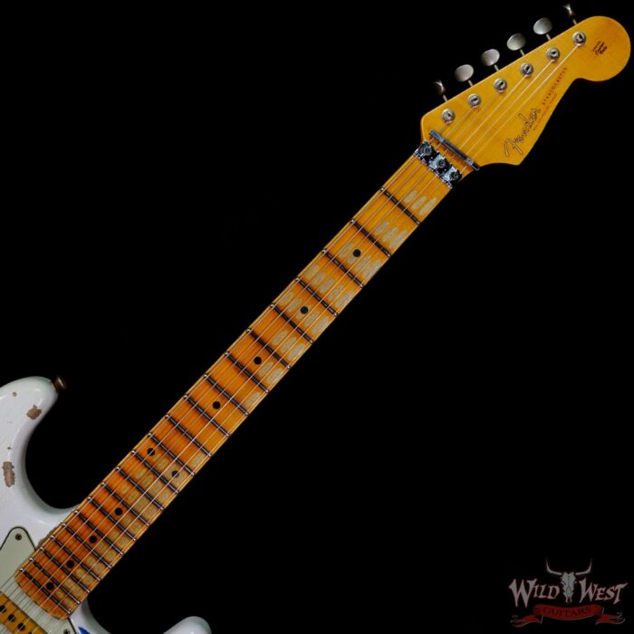 Fender Custom Shop Wild West White Lightning Stratocaster Floyd Rose Maple Board 21 Frets Heavy Relic Lake Placid Blue - Image 4