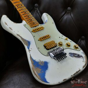 Fender Custom Shop Wild West White Lightning Stratocaster Floyd Rose Maple Board 21 Frets Heavy Relic Lake Placid Blue - Image 8