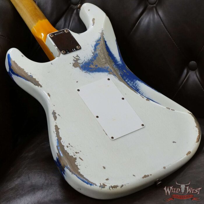 Fender Custom Shop Wild West White Lightning Stratocaster Floyd Rose Maple Board 21 Frets Heavy Relic Lake Placid Blue - Image 12