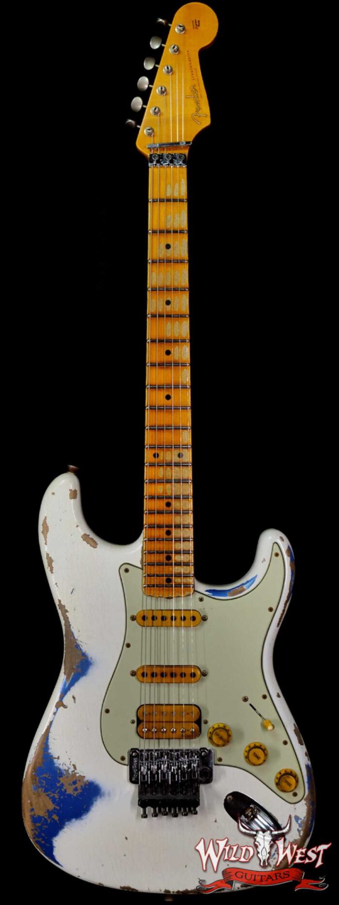 Fender Custom Shop Wild West White Lightning Stratocaster Floyd Rose Maple Board 21 Frets Heavy Relic Lake Placid Blue - Image 1